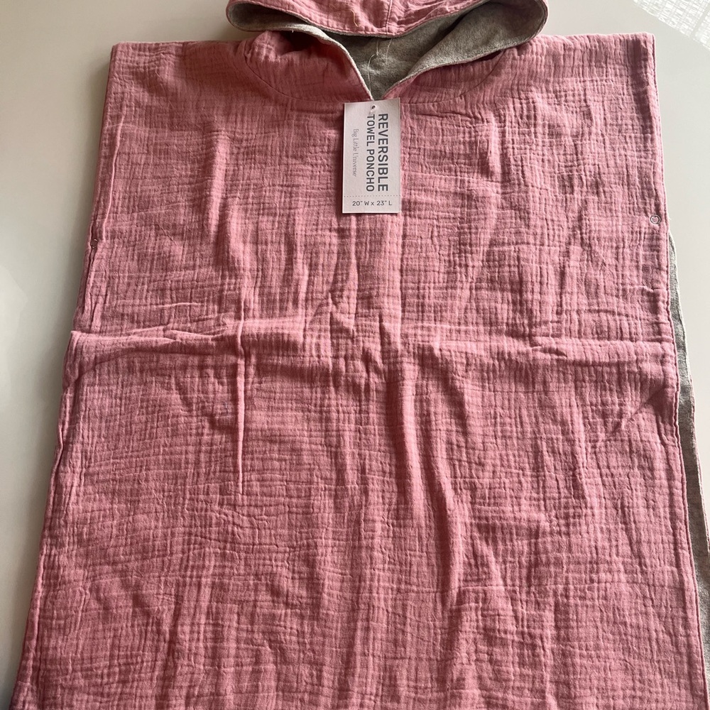 Reversible Kids Hooded Towel Poncho - Pink